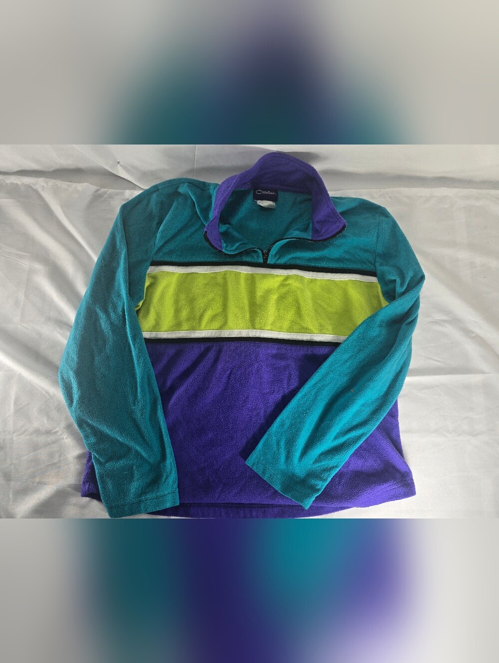 Vintage Catalina Colorblock Fleece Pullover Womens Retro 90s Teal Purple Green